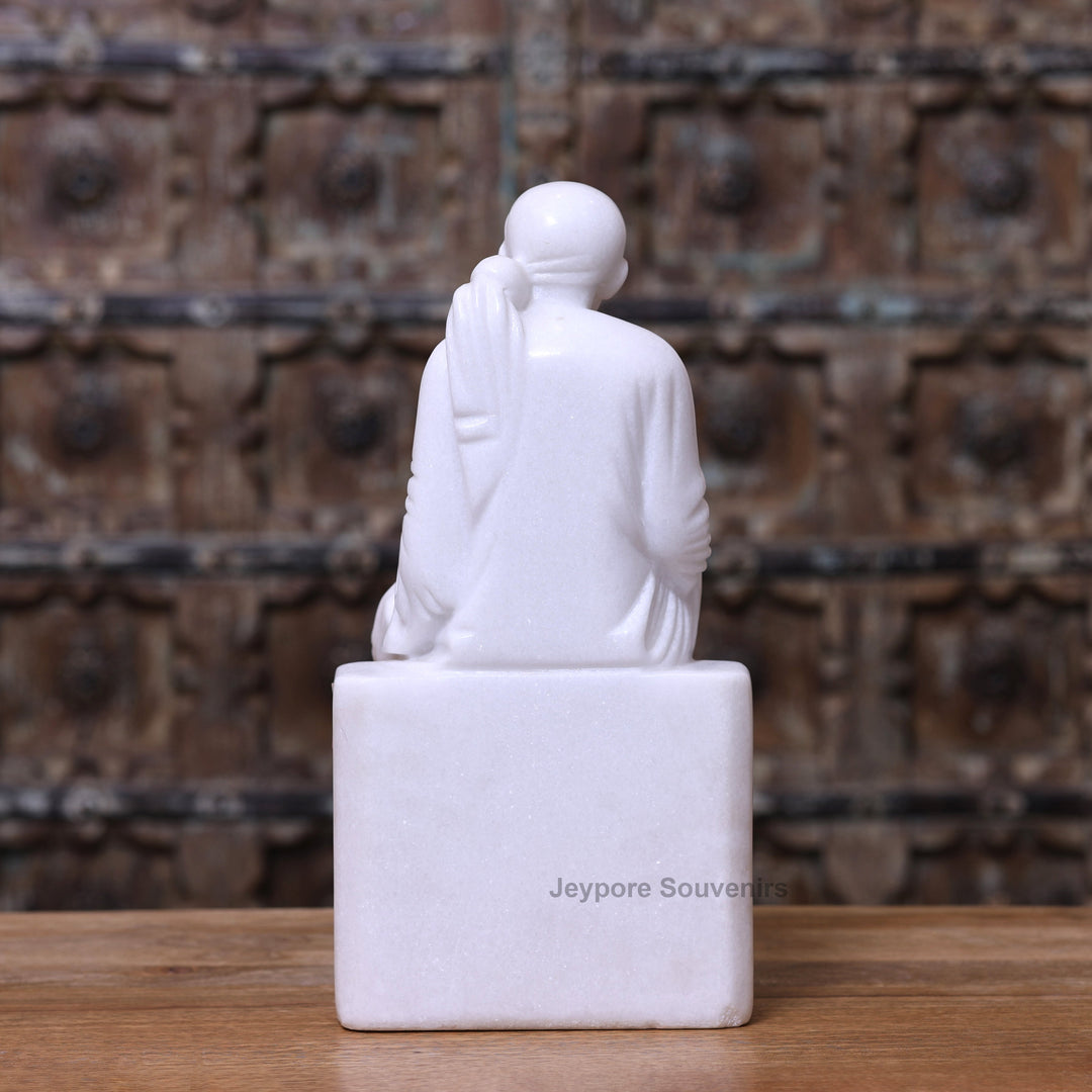 15" Exquisite Pure White Marble Sai Baba Statue