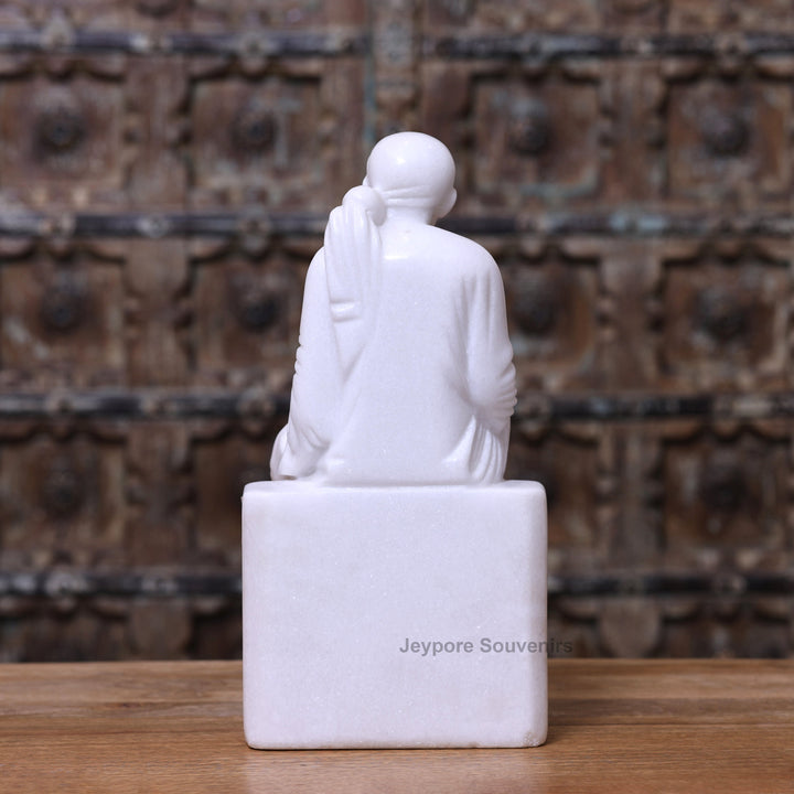 15" Exquisite Pure White Marble Sai Baba Statue
