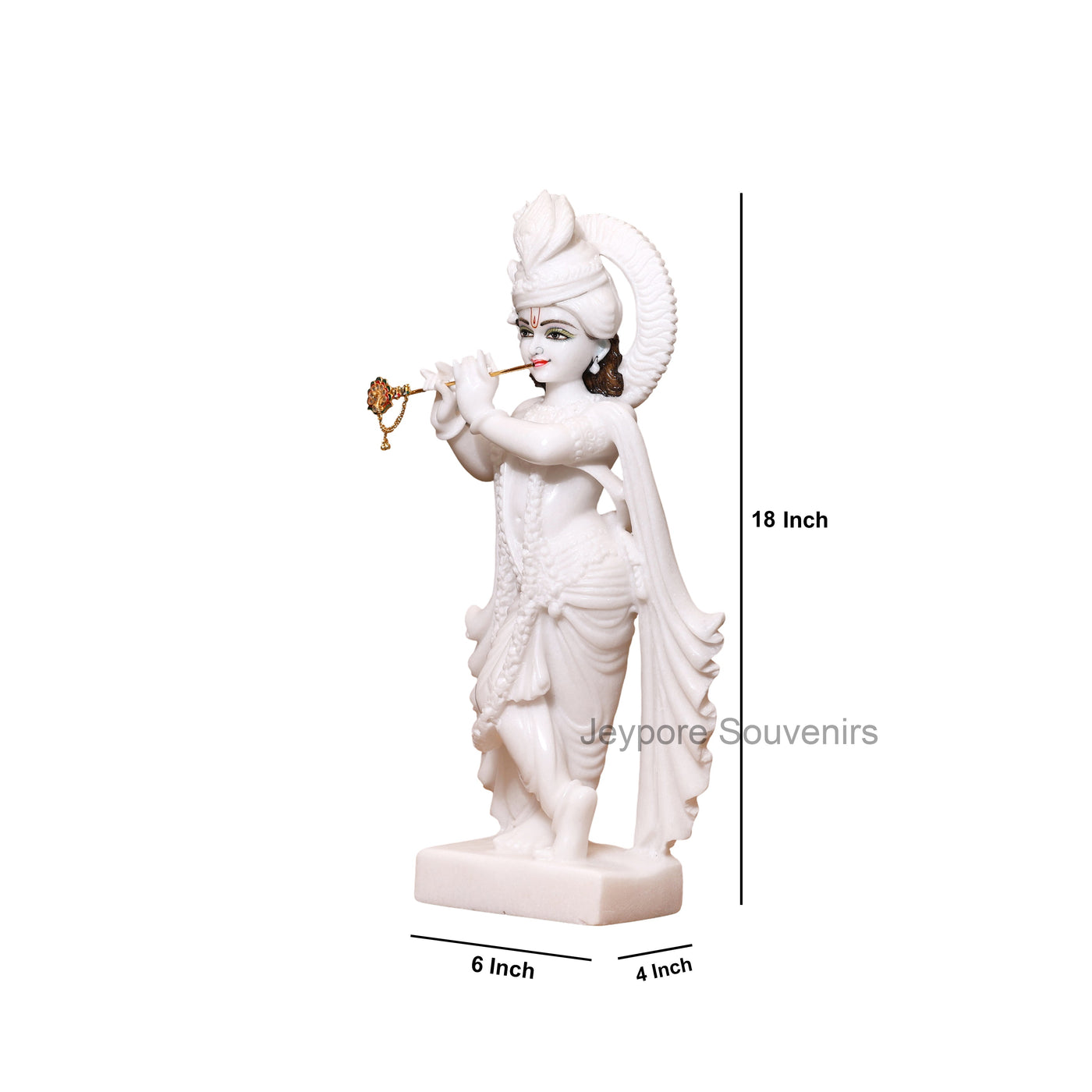 18" Handcrafted Pure White Marble Radha Krishna Pair Sculptures