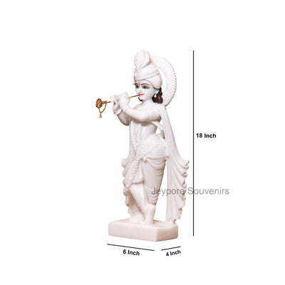 18" Handcrafted Pure White Marble Radha Krishna Pair Sculptures