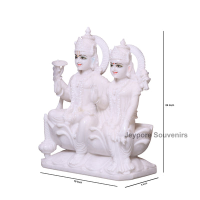 24" Divine White Marble Lakshmi Narayan Idol Set