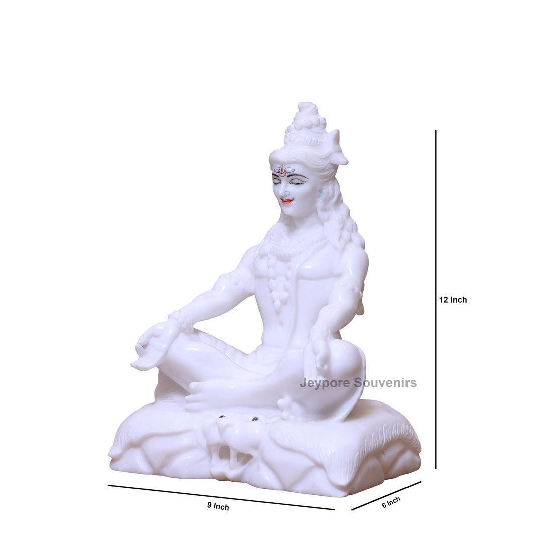 12" Pure White Marble Lord Shiva Seated Statue