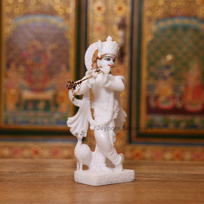 9" Radha And Krishna Idols Pair in Pure White Marble