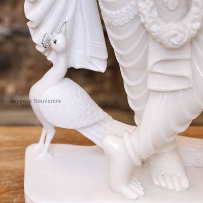 30" Pure White Marble Radha Krishna Statue