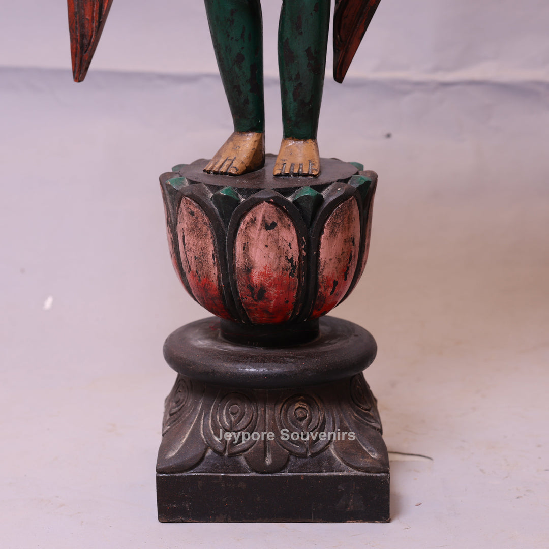 37" Handcrafted Wooden Apsara Winged Statue