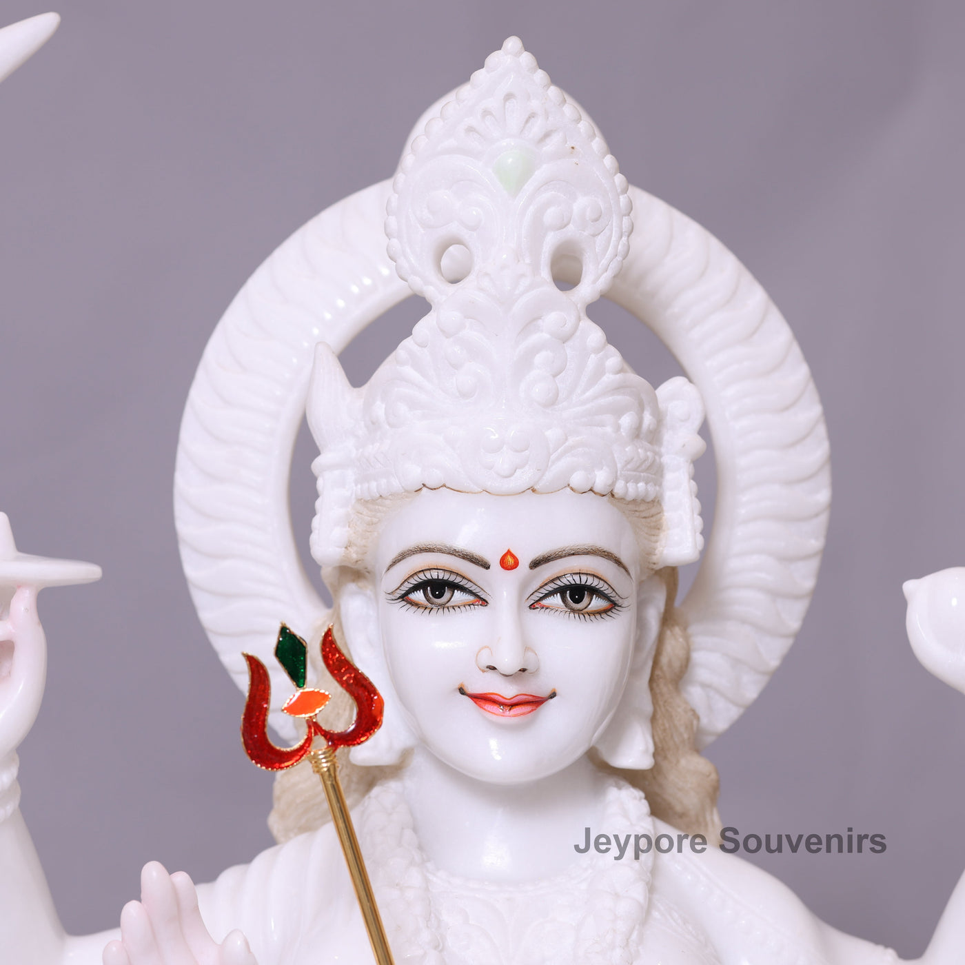 36" Pure White Marble Goddess Durga Idol on Lion