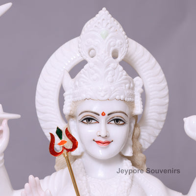 36" Pure White Marble Goddess Durga Idol on Lion