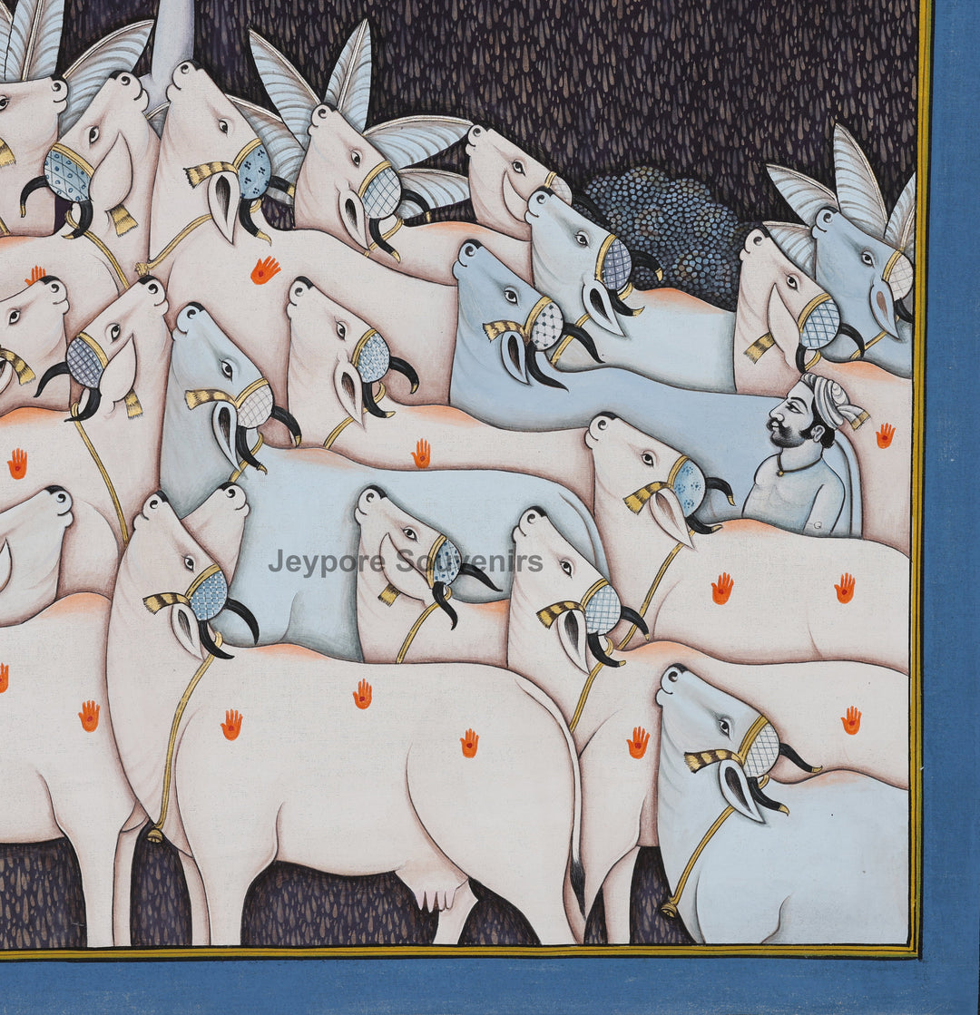 Pichwai Painting of Lord Krishna Protecting Cows under Govardhan Parvat