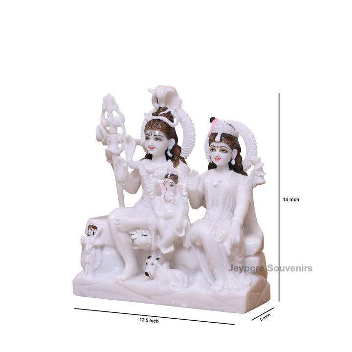 14" White Marble Shiva Parivar Idol | Shiva, Parvati Ganesha, &amp; Kartikeya Set