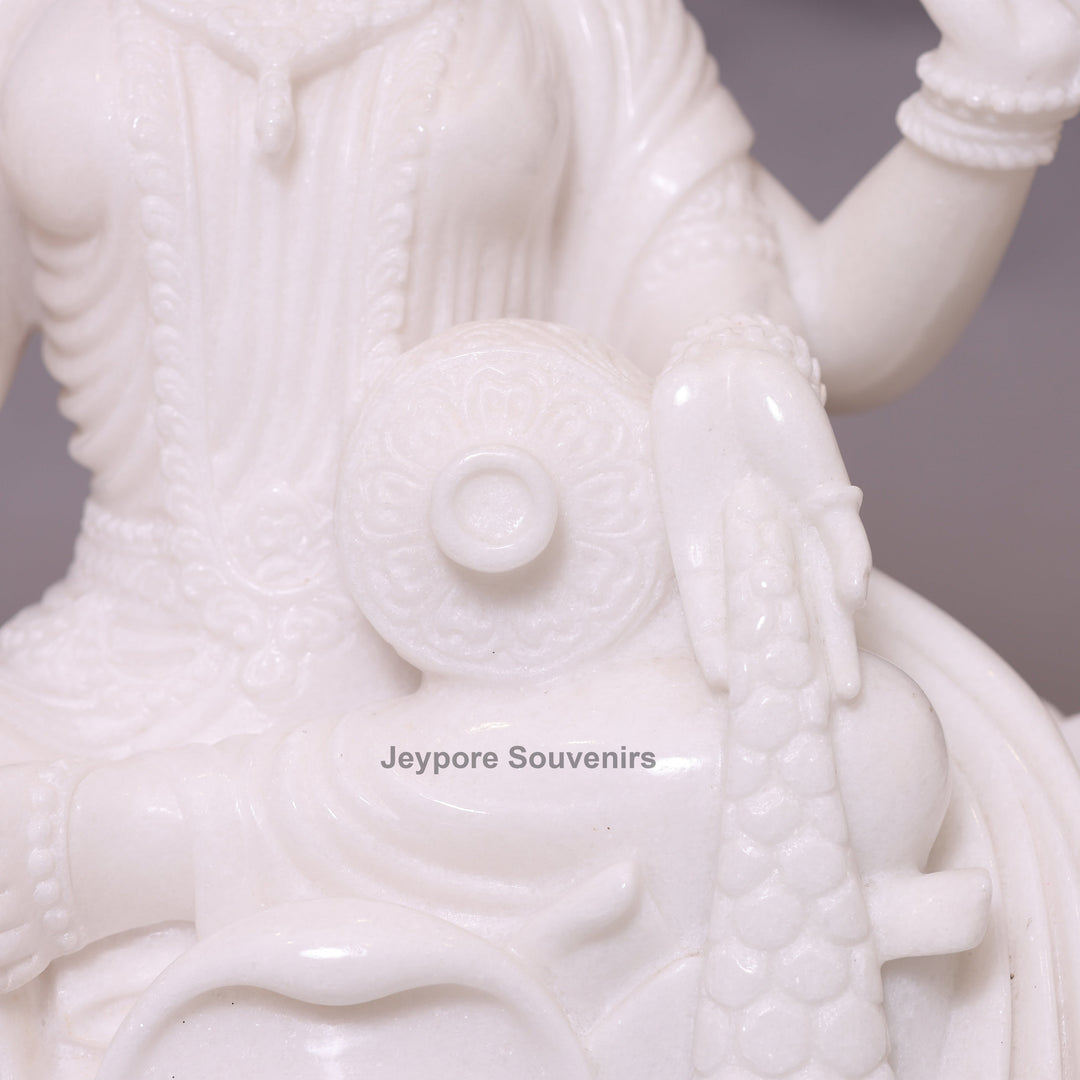 24" Divine Trinity Set: Pure White Marble Lakshmi, Ganesha, &amp;amp; Saraswati Idols&amp;nbsp;