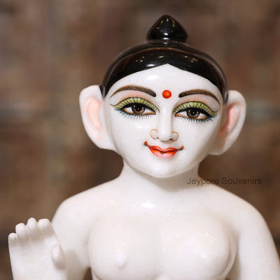 18" Exquisite Handcrafted Black and White Marble Radha Krishna Statues Pair