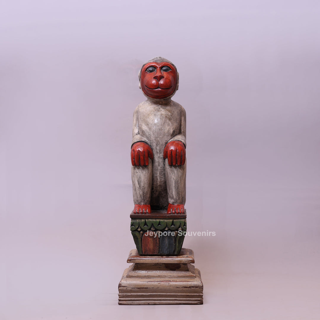 30" Hand-Carved Decorative Wooden Monkey Statue