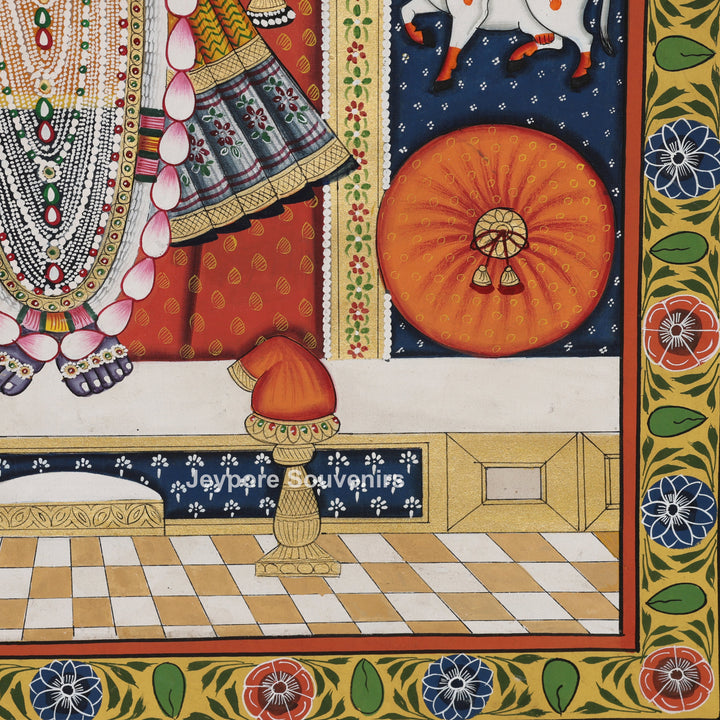 Handcrafted Pichwai Style Shrinathji Painting with Sacred Cows