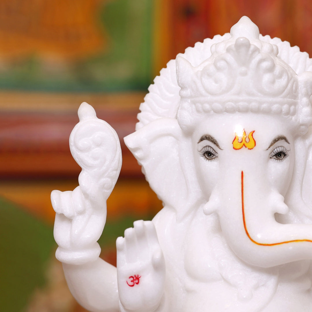 12" Handcrafted Pure White Marble Lord Ganesha Murti for Home &amp; Office Décor