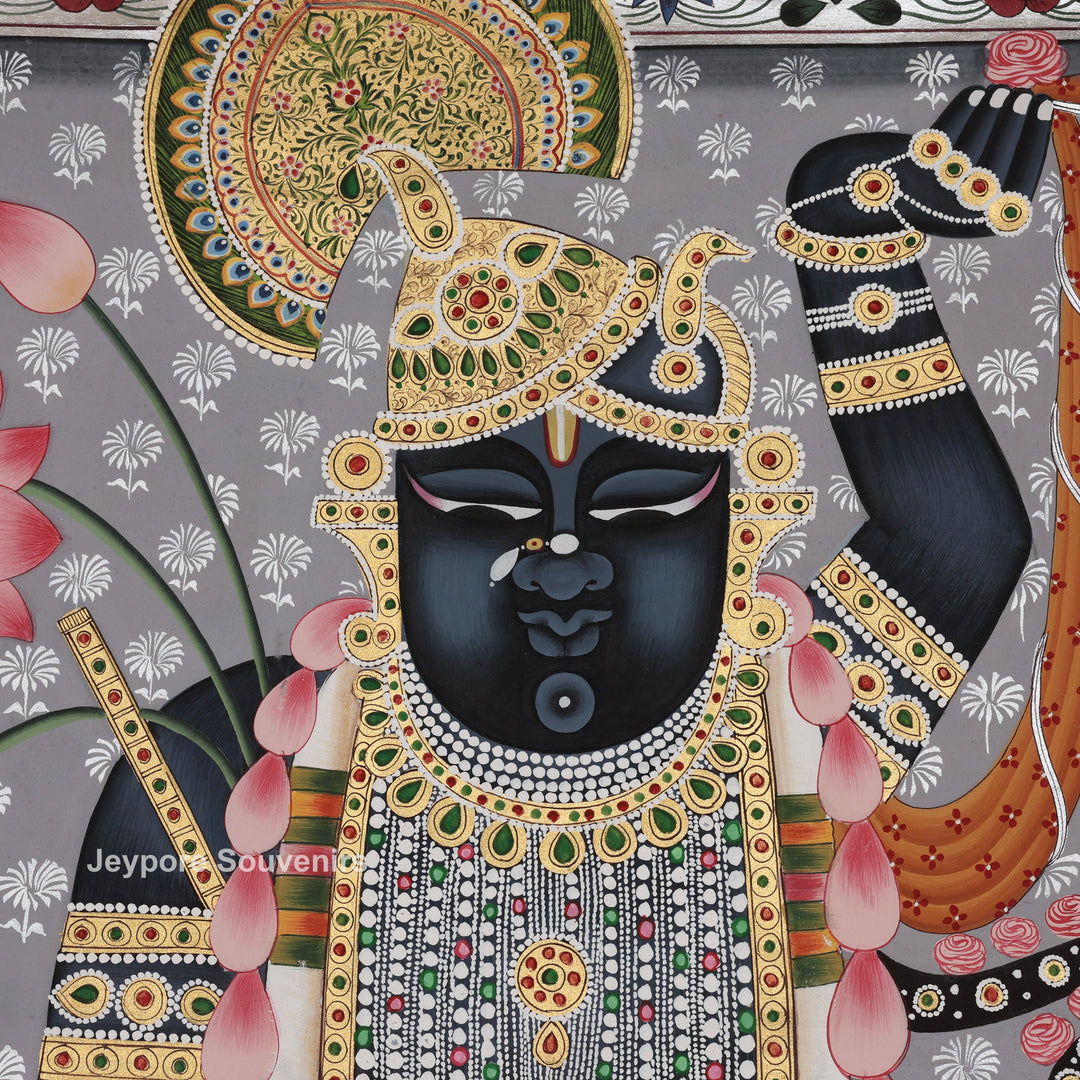 Shrinathji Pichwai Painting With Lotus on Silk