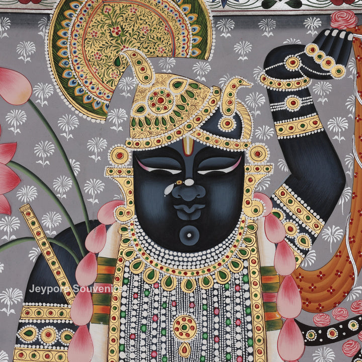 Shrinathji Pichwai Painting With Lotus on Silk