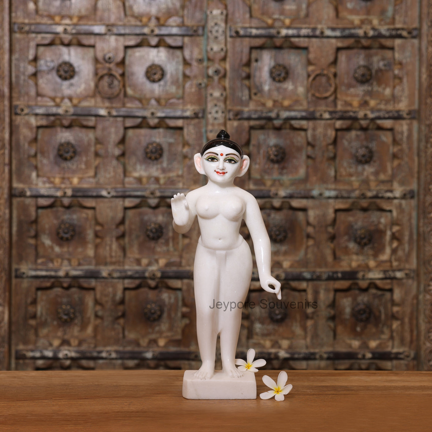 18" Exquisite Handcrafted Black and White Marble Radha Krishna Statues Pair