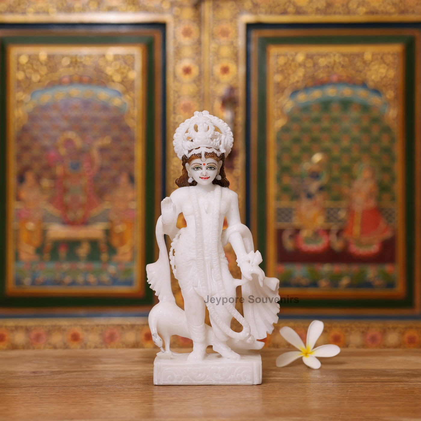 10" Elegant Pure White Marble Radha Krishna Statue Pair