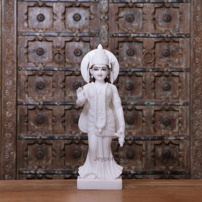 24" Handcrafted Radha Krishna Pure White Marble Statues Pair