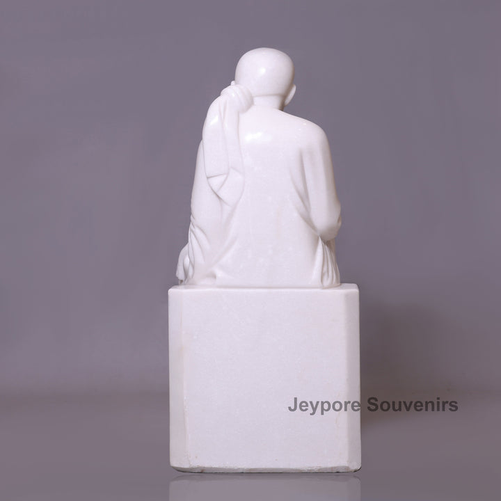 Exquisite 39" Handcrafted Pure White Marble Sai Baba Statue