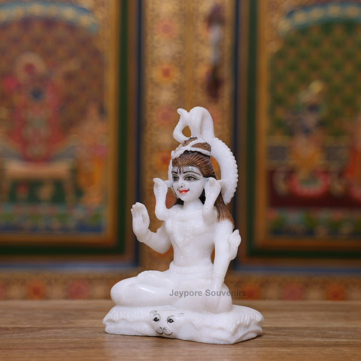 7" Pure White Marble Lord Shiva Statue