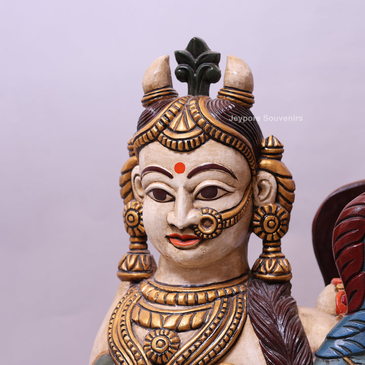 35" Handcrafted Wooden Kamadhenu Statue with Wings