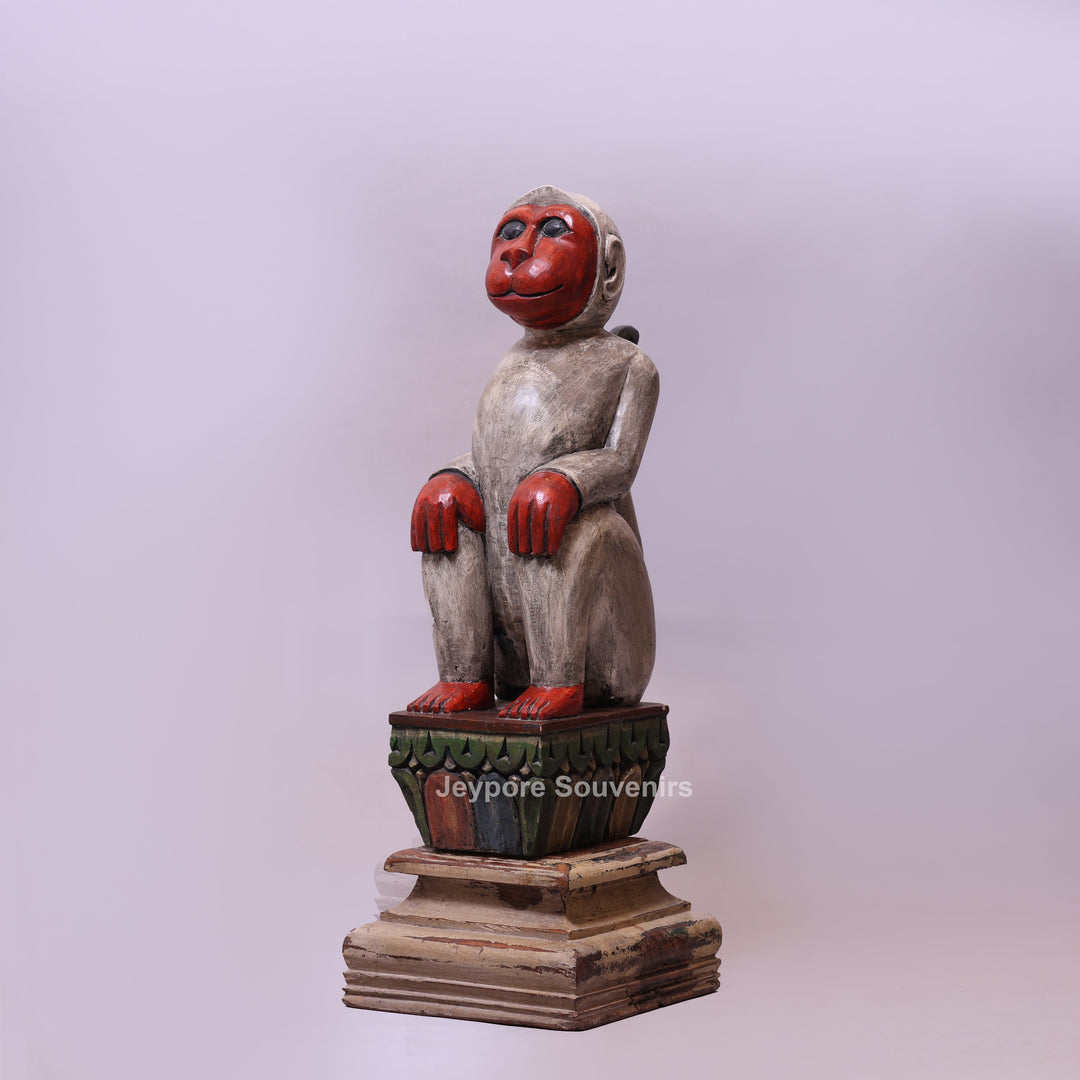 30" Hand-Carved Decorative Wooden Monkey Statue