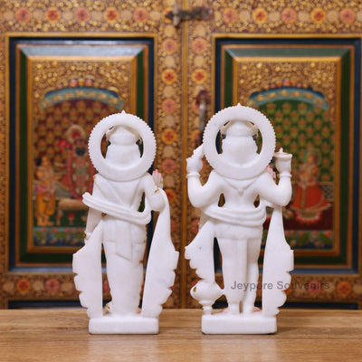 12" Pure White Marble Lakshmi-Narayan Idol Set With Real Gold Leaf Work