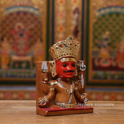 7" Handcrafted Marble Nakoda Bhairavnath Idol With Real Gold Leaf Work