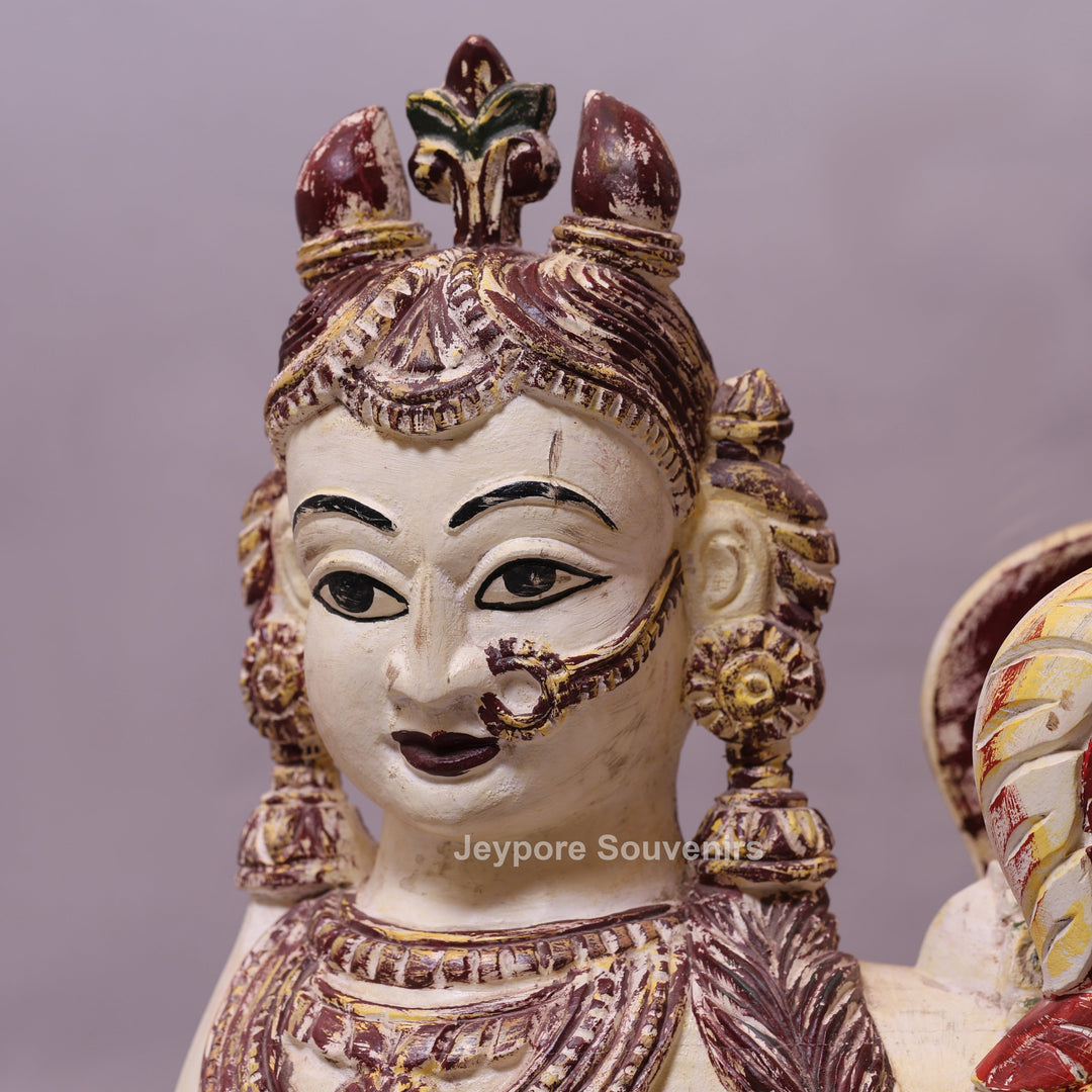 29" Hand-Carved Wooden Kamadhenu (Cow) Statue