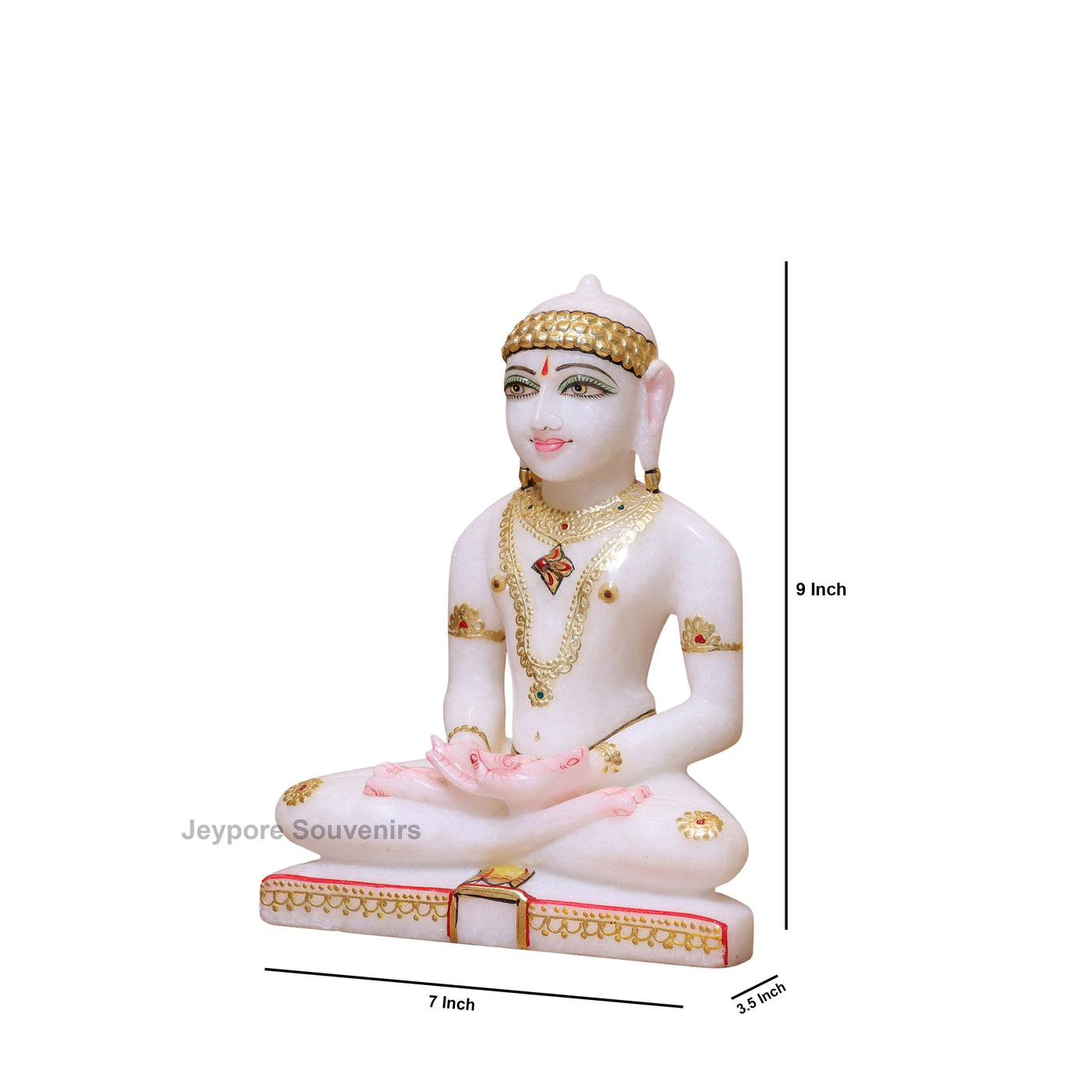 9" Premium Pure White Marble Mahavir Swami Idol for Home Temple | Hand-Painted Tirthankara Statue