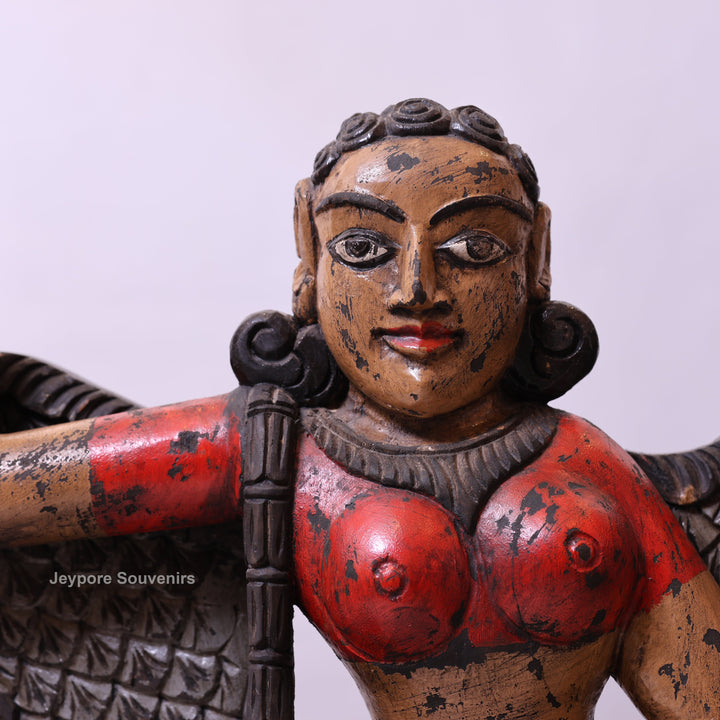 37" Handcrafted Wooden Apsara Winged Statue