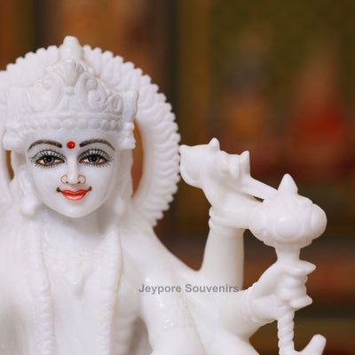 12" Pure Handcrafted White Marble Goddess Durga Idol with Lion