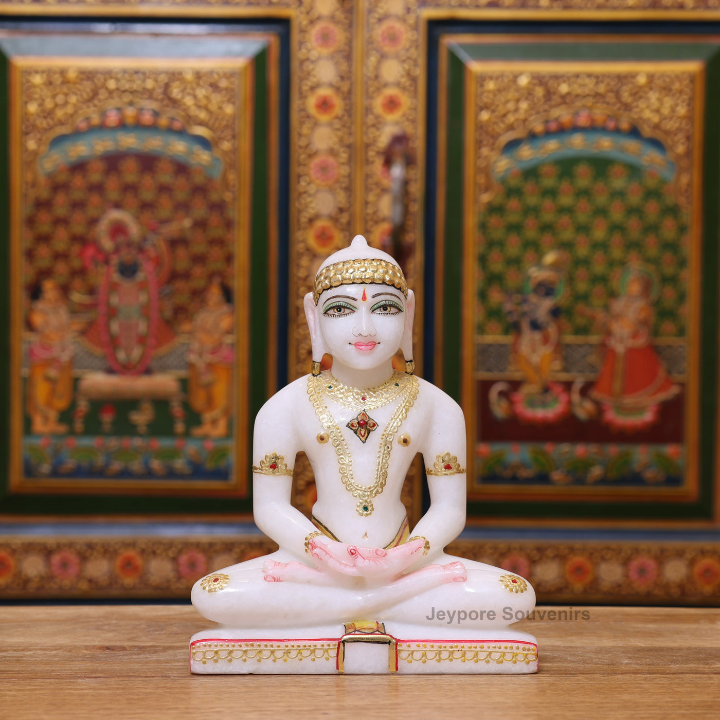 9" Premium Pure White Marble Mahavir Swami Idol for Home Temple | Hand-Painted Tirthankara Statue