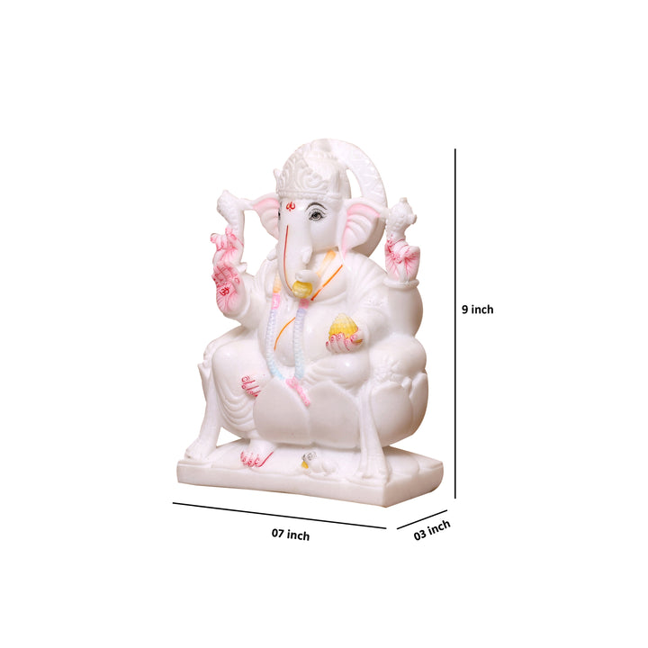 9" Handcrafted White Marble Lord Ganesha Idol for Home Temple &amp; Décor