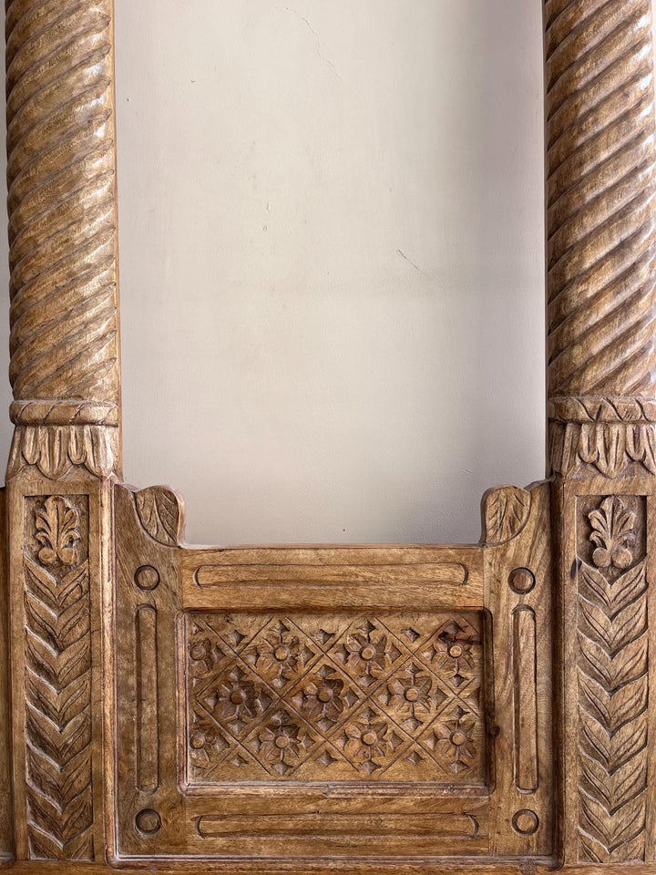Hand carved three Jharokha Mirror | Wooden frame in Distressed Rustic Finish