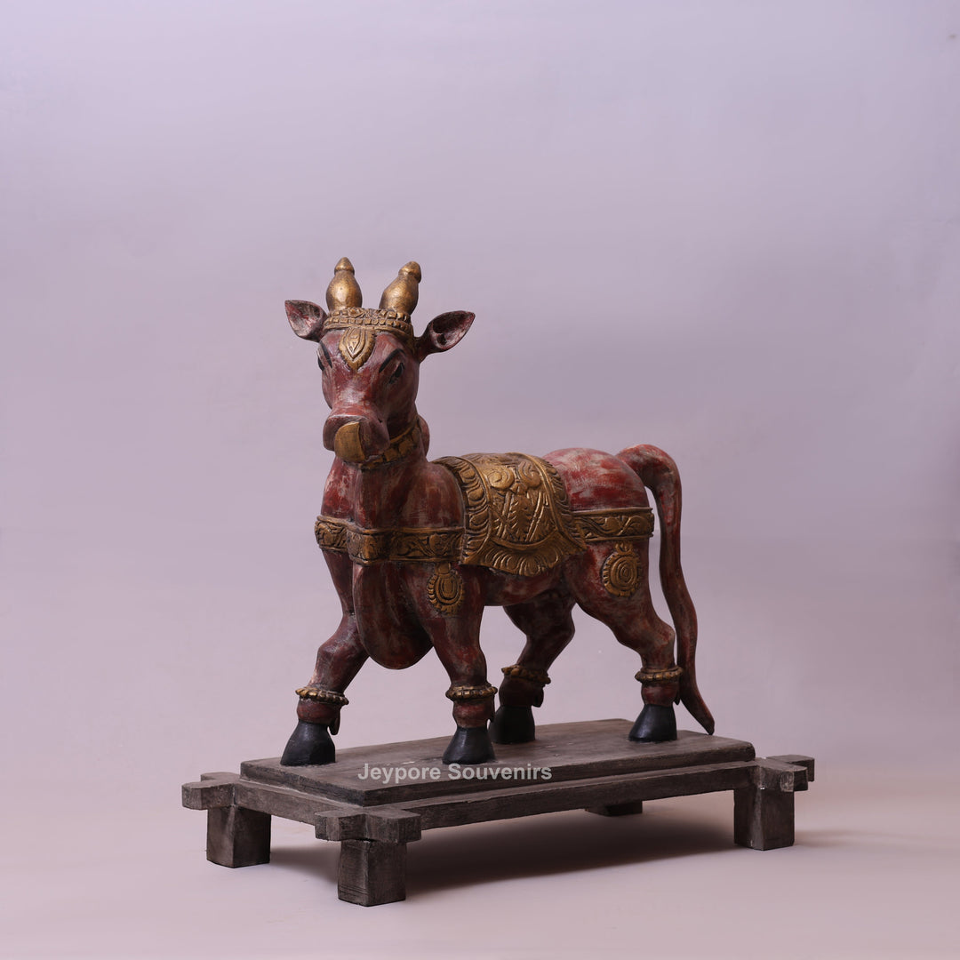 26" Vintage Hand-Painted Wooden Nandi (Bull) Statue