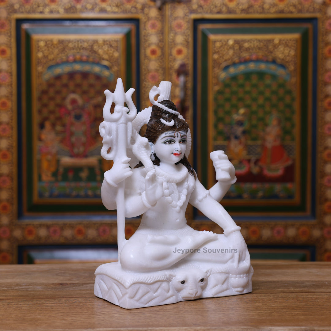 12" Pure White Marble Lord Shiva Idol