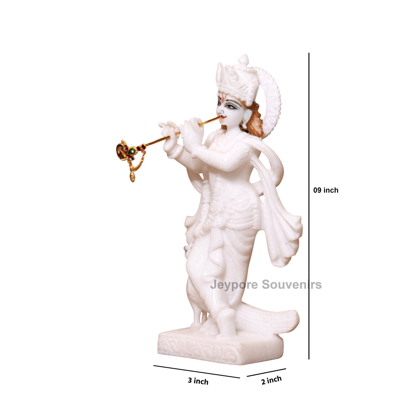 9" Radha And Krishna Idols Pair in Pure White Marble