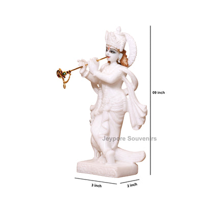 9" Radha And Krishna Idols Pair in Pure White Marble