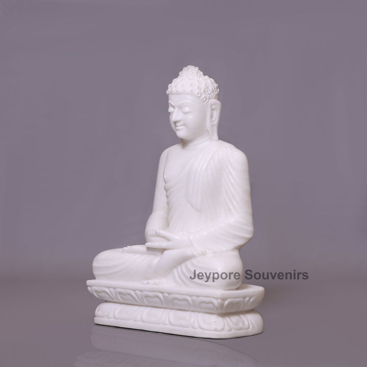 24" Pure White Marble Lord Buddha Statue
