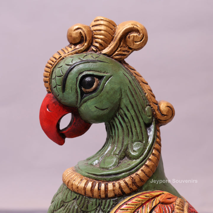 25" Hand-Carved &amp; Hand-Painted Wooden Parrot Statue