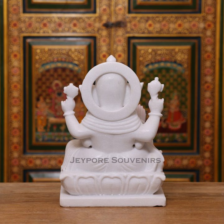 15" Pure White Marble Lord Ganesha Idol for Pooja Décor