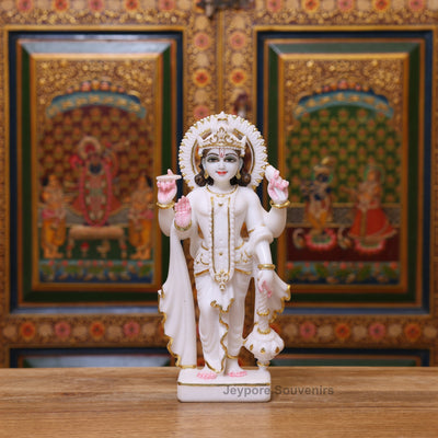 12" Pure White Marble Lakshmi-Narayan Idol Set With Real Gold Leaf Work