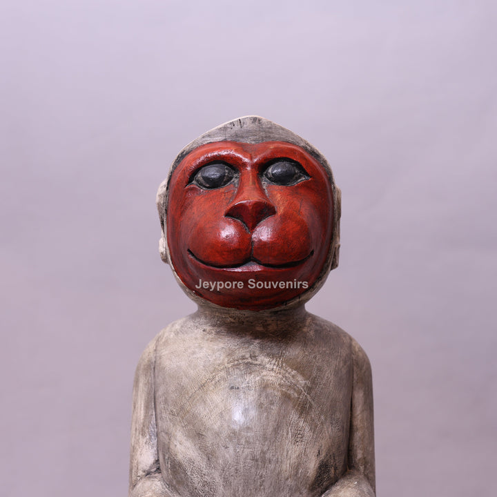 30" Hand-Carved Decorative Wooden Monkey Statue
