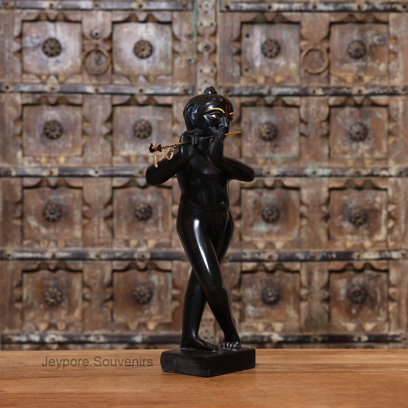 18" Exquisite Handcrafted Black and White Marble Radha Krishna Statues Pair