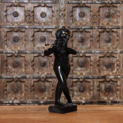 18" Exquisite Handcrafted Black and White Marble Radha Krishna Statues Pair