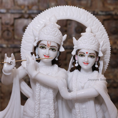 24" Handcrafted Pure White Marble Radha Krishna Idol