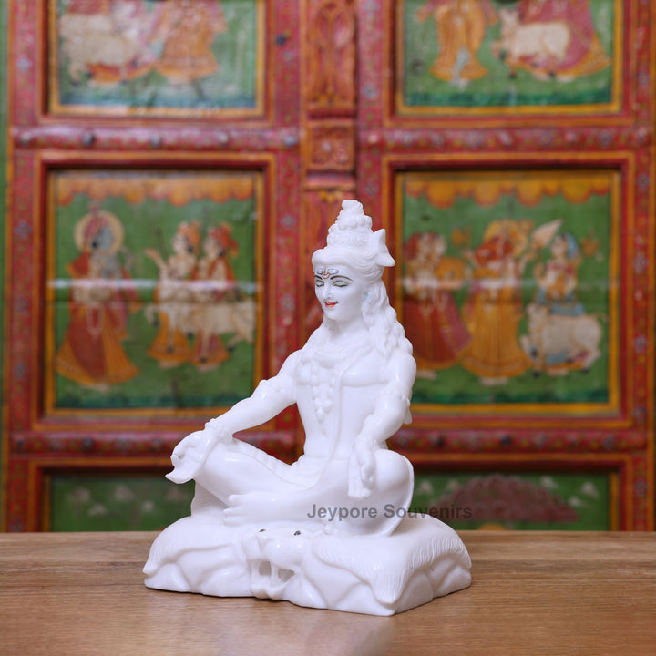 12" Pure White Marble Lord Shiva Seated Statue