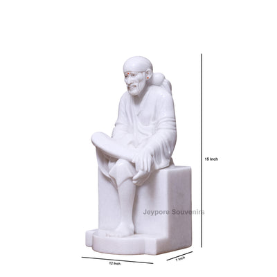 15" Divine Pure White Marble Sai Baba Statue